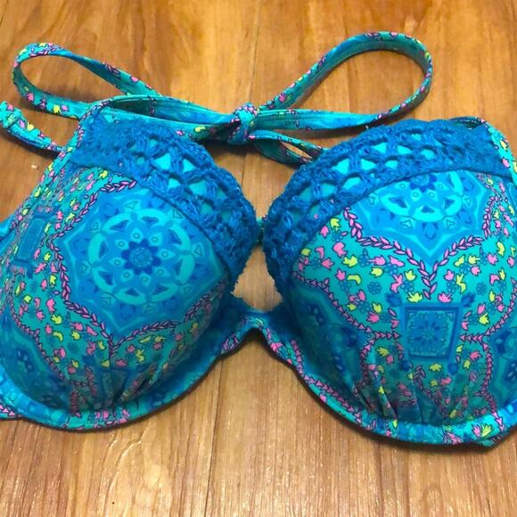 Aerie Nina Blue Floral Push Up Bikini Swim Top Size 34D - Picture 2 of 12